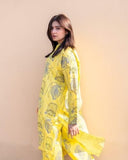 Anni Designer Women'S Rayon Viscose Straight Printed Kurta With Palazzo (Canva Yellow_Xxl_Yellow_Xx-Large),Yellow,2XL,Rayon,Regular,