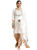 Libas Gerua Womens Yoke Design Silk Blend Straight Kurta With Trousers And Dupatta