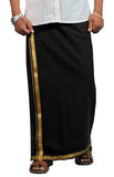 Prakasam Cotton Mens Black Colour Jari Cotton Flexi Size Welcro Pocket Dhoti (Jari-Black)-Medium