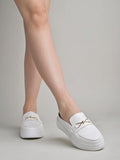 Women'S Quilted Slip-On Loafer Mules With Gold Chain Detail Casual Comfort Platform Backless Shoes White-Eu40,White,7,B0CXHZ465V