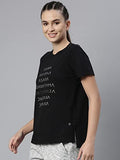 Enamor Athleisure Women's Short Sleeve Crew Neck Relaxed Fit Antimicrobial 4 Way Stretch Breathable Cotton Tee - A301(A301-Jet Black Yama Graphic-XL),Jet Blk Yama Graphic