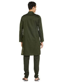 Manyavar Cotton Solid Casual Kurta Set For Men Green Green M