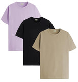 Adro Men'S Solid Regular Fit T-Shirt (Rcm3-Pln-Bl-Be-Pu_Black,Beige,Purple