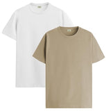 ADRO T Shirts Pack of 2 Mens Tshirts Cotton T Shirts for Men Tshirt T-Shirts Combo T Shirts Tshirts for Men Plain Solid Tshirts White Beige Tshirt for Men RCM2-PLN-WH-BE-S,White,Beige