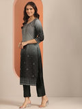 Libas Womens Embellished Muslin Straight Kurta With Trousers And Dupatta Grey Xl