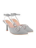 Women'S Silver Satin High Heel Sandals Pointed Toe Party Heels With Rhinestone Bow & Ankle Strap Elegant Stilettos For Weddings & Events Eu38,Silver,5,B0DJJVZL2N