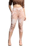 Om Sai Latest Creation Women'S Tie-Dye Calf Length Capri Cropped Leggings Cotton Lycra Fabric Slim Fit 3/4Th | Pants (Grey_L) (M