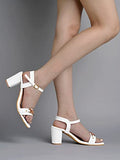 Shoetopia Women'S Block Heel Sandals Open-Toe ||Dress Sandals With Gold Chain Detail Ankle Strap And Square Toe|| Elegant Heeled Sandals For Parties Weddings And Formal Wear-White-Eu41,White,8,B0C692F4CK