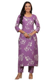 Gosriki Women'S Cotton Blend Straight Printed Kurta With Pant (Mayank Purple-Gs_Xl_Purple_X-Large),Purple,,B0CR3WWPTM