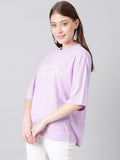 Kotty Women'S Printed, Typography Round Neck Cotton Blend 3/4 Sleeve T-Shirt(Purple,S)