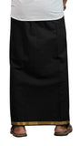Prakasam Cotton Mens Black Colour Jari Cotton Flexi Size Welcro Pocket Dhoti (Jari-Black)-Medium