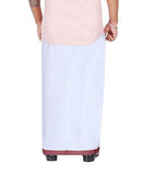 Prakasam Cotton Men'S Double White Dhoti With Dobby Design Border (1.30 X 4.00 Meter) (Cherry)