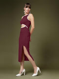 Oomph! Women'S Western & Fusion Wear Stretchable Midi Lycra Dress For Women Bodycon Purple - Md1083,Aubergibe Purple,Aubergibe Purple,S
