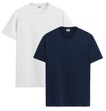 ADRO T Shirts Pack of 2 Mens Tshirts Cotton T Shirts for Men Tshirt T-Shirts Combo T Shirts Tshirts for Men Plain Solid Tshirts White Navy Tshirt for Men RCM2-PLN-WH-NB-M,White,Navy