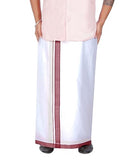 Prakasam Cotton Men'S Double White Dhoti With Dobby Design Border (1.30 X 4.00 Meter) (Cherry)