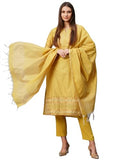 Gosriki Women'S Cotton Blend Printed Straight Kurta With Pant & Dupatta (Date-Mustard-Nw-Gs_Xl_Mustard_X-Large),Mustard,,B0CKW97ZHH
