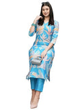 Anni Designer Women'S Cotton Blend Straight Printed Kurta With Pant (Jonaki Blue_L_Blue_Large),Blue,L