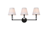 Living District Bethany 3 Lights Bath Sconce In Black With White Fabric Shade