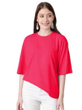 Kotty Women'S Cotton Blend Solid Oversized T-Shirts,Rani PinkApparel,L