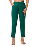 Cotton Pants for Women Regular Fit Plain Airy Linen Kurti Trousers Casual Formal Office Use, Bottle Green, XL