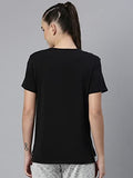 Enamor Athleisure Women's Short Sleeve Crew Neck Relaxed Fit Antimicrobial 4 Way Stretch Breathable Cotton Tee - A301(A301-Jet Black Yama Graphic-M),Jet Blk Yama Graphic