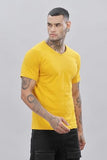 Adro Men'S V Neck Solid Cotton T-Shirt (Vn-M-Pln-Mu_Mustard_L)