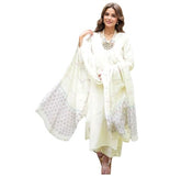 Gosriki Women'S Rayon Blend Printed Straight Kurta With Pant & Dupatta (Mirai White-Vks02-Gs_M_White_Medium),White,,B0DT77FL5S