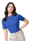 Kotty Women'S Slim Fit Half Sleeve Ribbed T-Shirt(Blue_L)