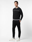 Fyltr Men'S Sweatshirt & Jogger Casual Co-Ord Set With Striped Rib Detail - Stripe Rib Detail On Neck Cuff & Hem | Casual Winterwear For Men,Every Ebony,Every Ebony,2Xl