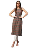 Gosriki Women'S Cotton Blend Straight Printed Kurti (Ranchi Brown-Gs_Xl_Brown_X-Large),Brown,,B0CM9HWS5M
