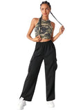 Leriya Fashion High Rise Cargo Trousers For Women, Large, Black
