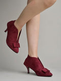 Shoetopia Women'S Cherrysuede Ankle Boot Heels Pointed Toe With Bow Detail Stylish & Comfortable Shoes Eu41,Cherry,8,B0CXJ2WSNL
