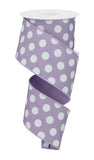 Polka Dots Wired Edge Ribbon - 10 Yards (2.5 Inch, Lavender)