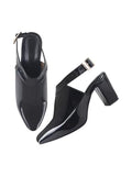 Shoetopia Women'S Black Patent Leather Block Heel Sandal With Ankle Strap And Pointed Toe Elegant Formal Dress Sandal Eu40,Black,7,B0DZVMPV95