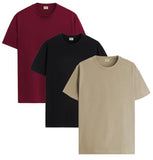 ADRO T Shirts Pack of 3 Mens Tshirts Cotton T Shirts for Men Pack of 3 T Shirts Regular fit Tshirts Combo T Shirts Solid Tshirt for Men | RCM3-PLN-BL-BE-MR-M,Black,Beige,Maroon