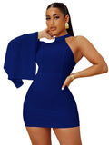 Kotty Women'S One Shoulder Mini Sheath Dress(Blue,M)