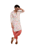 Kisah Men'S Kurta Dhoti Set, Multi Cotton Blend, Printed Regular Fit Mandarin Collar Long Sleeves (Medium)