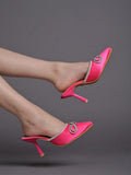 Shoetopia Women'S Pink Elegant Ivory Satin Mule Heels With Crystal Bow Pointed Toe Slip-On Dress Rhinestone For Party Or Evening Events Eu41,Pink,8,B0DJJWJLB2