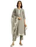 Kaari Roman Silk Womens Kurta Set (Kaaaw24Wskd-78860_Ghazal Grey,Ghazal Grey,Ghazal Grey,S