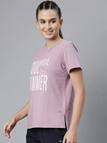 Enamor Athleisure Women's Short Sleeve Crew Neck Relaxed Fit Antimicrobial 4 Way Stretch Breathable Cotton Tee - A301(A301-Mauve Pink/Summer Graphic-M),Mauve Pink/Summer