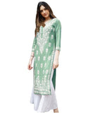 Anni Designer Women'S Rayon Blend Straight Chikankari Embroidered Kurta (Victoria Green_3Xl_White_Xxx-Large),Green,3XL