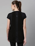 Enamor Womens Athleisure A305-Dry fit Cotton Spandex with Antimicrobial Finish Active Stay Fresh Workout T-Shirt (A305_Jet Black/Be Here Now_L),Jet Black/ Be Here N