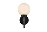 Living District Ansley 1-Light Iron & Glass Bath Sconce In Black/Frosted White