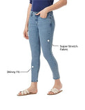 INKD Women's Buttersoft Mid-Rise Skinny Fit Jeans- Stretchable,Sky Why