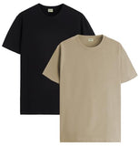 ADRO T Shirts Pack of 2 Mens Tshirts Cotton T Shirts for Men Tshirt T-Shirts Combo T Shirts Tshirts for Men Plain Solid Tshirts Black Beige Tshirt for Men RCM2-PLN-BL-BE-M,Black, Beige
