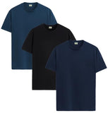 Adro Men'S Solid Regular Fit T-Shirt (Rcm3-Pln-Bl-Nb-Sb_Black,Navy,Teal