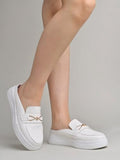 Women'S Quilted Slip-On Loafer Mules With Gold Chain Detail Casual Comfort Platform Backless Shoes White-Eu36,White,3,B0CXJ2T2QF