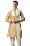 Weavers Villa Poly Silk Cream Striped Ethnic Woven Dupatta For Men (2.20 Mtrs)