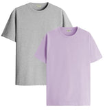 ADRO T Shirts Pack of 2 Mens Tshirts Cotton T Shirts for Men Tshirt T-Shirts Combo T Shirts Tshirts for Men Plain Solid Tshirts Grey Purple Tshirt for Men RCM2-PLN-GR-PU-2XL,Grey,Purple