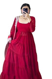 Wedani Georgette Embroidedred Anarkali Dress For Women,Red,2XL